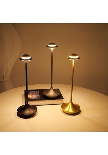 Novahub Uçan Daire Masa Lambası - Şarjlı, Metal, Dekoratif Masaüstü, Gece Ve Atmosfer Lambası Gri, Gümüş Renk Gri