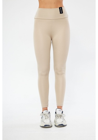 Lesa Wear Kışlık Yüksek Bel Toparlayıcı Ve Sıkılaştırıcı Likralı Şardonlu Tayt Bej