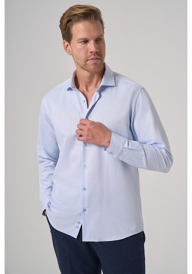 Morven Erkek A. Mavi Trend Slim Fit İtalyan Yaka Gömlek 25mc004068311 A. Mavi A. Mavi