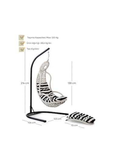 Elit Bahçe Salıncağı - Gri Rattan Krem Minder Gri