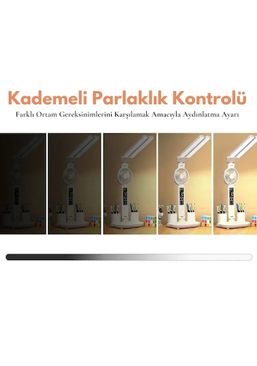 Monozone Çok Fonksiyonlu Fanlı Masa Lambası Saat+tarih+kalemlik