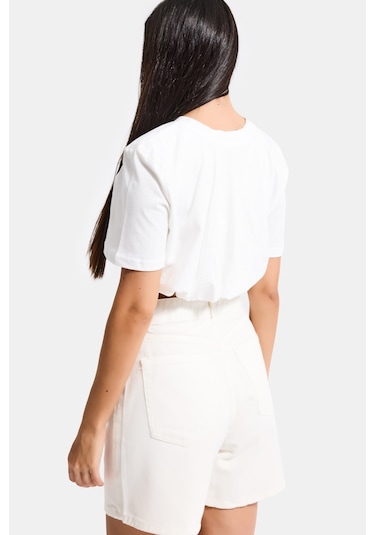 Itsbasic Kadın Kırık Beyaz S6-101 Crop Balon Fit T-shirt