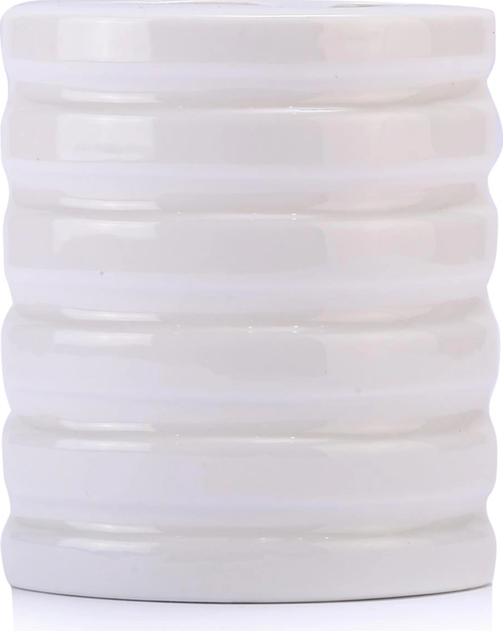 2 Adet Seramik Diş Fırçalık Oval Çizgili Model 9x6x11cm Banyo Seti Çok Renkli