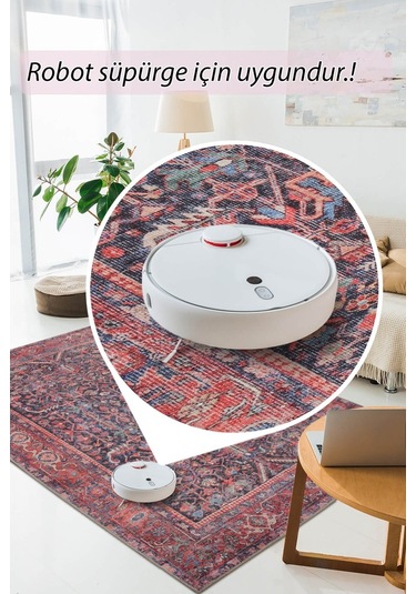 Blues Vintage Desenli Dokuma Taban Dekoratif Kırmızı Halı (Al 354