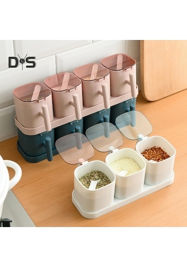 Createtech Malzeme: Mavi, Model: Sw Çeşni Kavanozları, Tuz Ve Baharat Kapları, Baharat Saklama Kutuları, Kaşıklı Set C Mavi