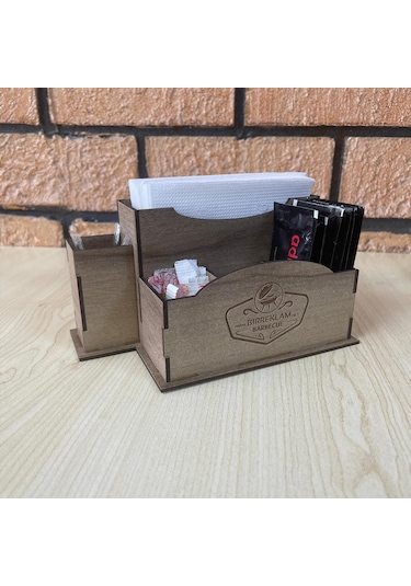 Ahşap Cafe Restoran Oteller İçin Masa Üstü Peçetelik Logolu