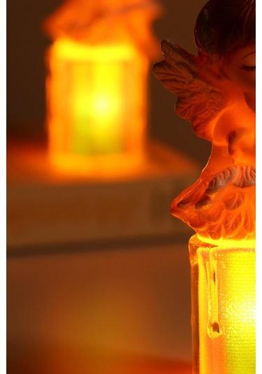 3lü Led Mum Kanatlı Melek Tip Dumansız Pilli Alevli Dekoratif Yapay Mum Işıldak Mor 1037-7