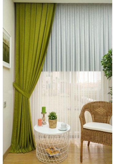 Evdepo Home Fıstık Yeşil Düz Renk Soft Fon Perde Tek Kanat Yeşil