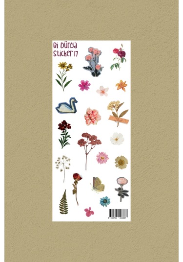 M17 - Vintage Çiçekler Sticker Seti Çok Renkli