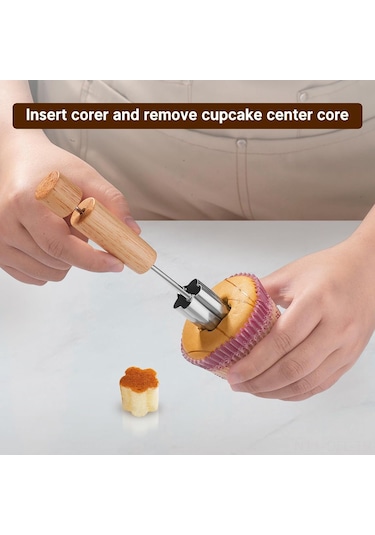 Dofolink Ev İçi Paslanmaz Çelik Cupcake Çekirdek Alıcı - Pasta, Sebze, Meyve Kalıbı İle Puf Pastalarını Doldurmak İçin Çiçek Desenli Kalıp