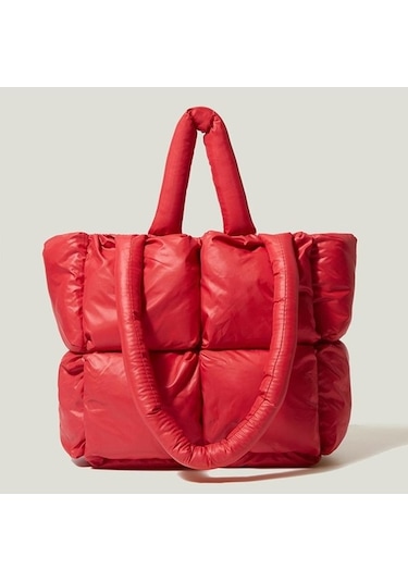 Ganzhoushop Yumuşak Yeni Uzay Tote Red Pamuklu Omuz Moda Kumaş Kış Kapasiteli Kadın Çantası Çantası Çantalar Çanta Çanta Büyük Aşağı Alışveriş Ch Kırmızı