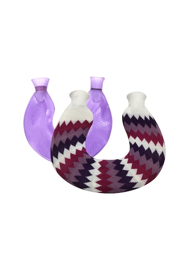 U-şekilli Pvc Sıcak Kompres Omuz Ve Boyun Patlamaya Dayanıklı Su Enjeksiyonlu Sıcak Su Torbası Mor + Mor Eşkenar Dörtgen Örme