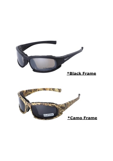 Taktik Kamuflaj Erkek Polarize Gözlük Açık Çekim Avcılık Gözlük Bej - Siyah