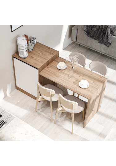 Milano Bar Masası Dolaplı Yüksek Mutfak Yemek Masası , Ada