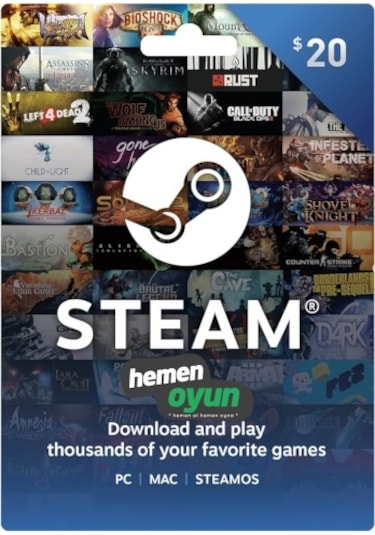Hemenoyun Steam Gift Card 20 Usd Dolar Cüzdan Kodu