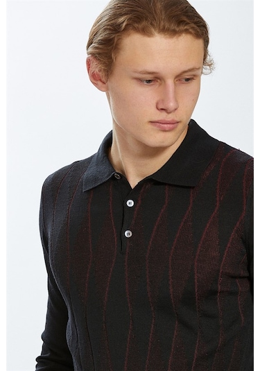 Ecer Polo Yaka Slim Fit Siyah-Bordo Erkek Kazak 72322223 Bordo - Siyah