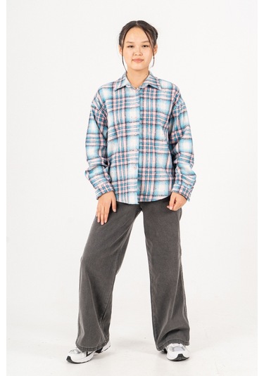 Kız Çocuk Yumuşak Dokulu Kareli Oduncu Gömlek 3172 Mavi