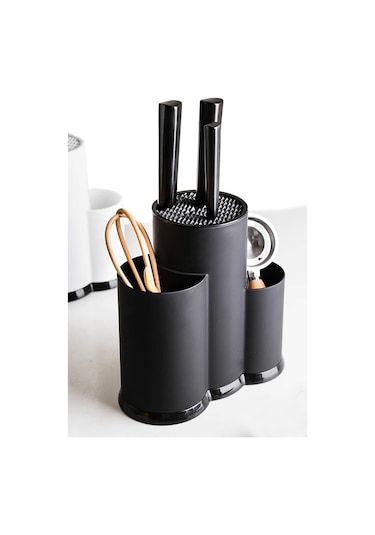 Bayev Tezgah Üstü Çatal Kaşık Bıçak Düzenleyici Organizer Siyah - Çok Amaçlı Kurutmalık Bıçak Standı