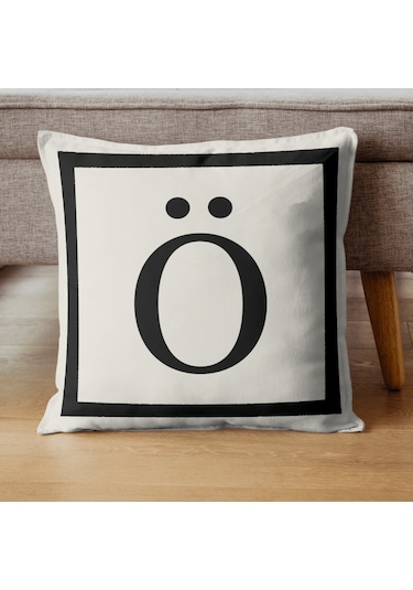 Harfli Kırlent Kılıfı - Ö Harfi - Dekoratif Kırlent Kılıfı Krem