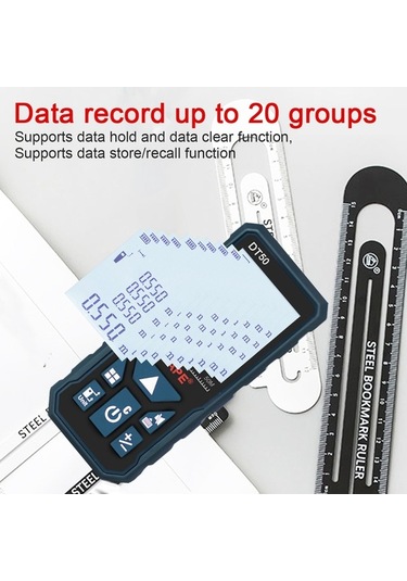 Pazly Taşınabilir Yüksek Hassasiyetli Mini Mesafe Ölçer, 50m Alan/hacim Ölçüm, 20 Veri Depolama, Lcd Ekran