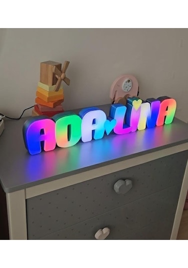 Argb Led Li Dekoratif İsim Kutusu Kişiye Özel 7 Harf