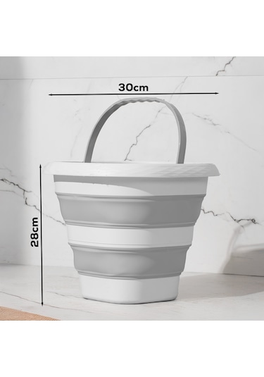 Porsima 1175 Damla Katlanabilir Silikon Su Kovası Gri Beyaz Beyaz - Gri