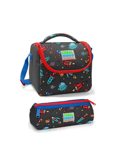 Coral High Erkek Çocuk Siyah Kırmızı Roket Beslenme Çantası Seti