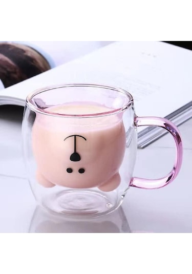 Ayıcık Karakterli Çift Cidarlı Çift Cam Bardak 250 Ml-2166