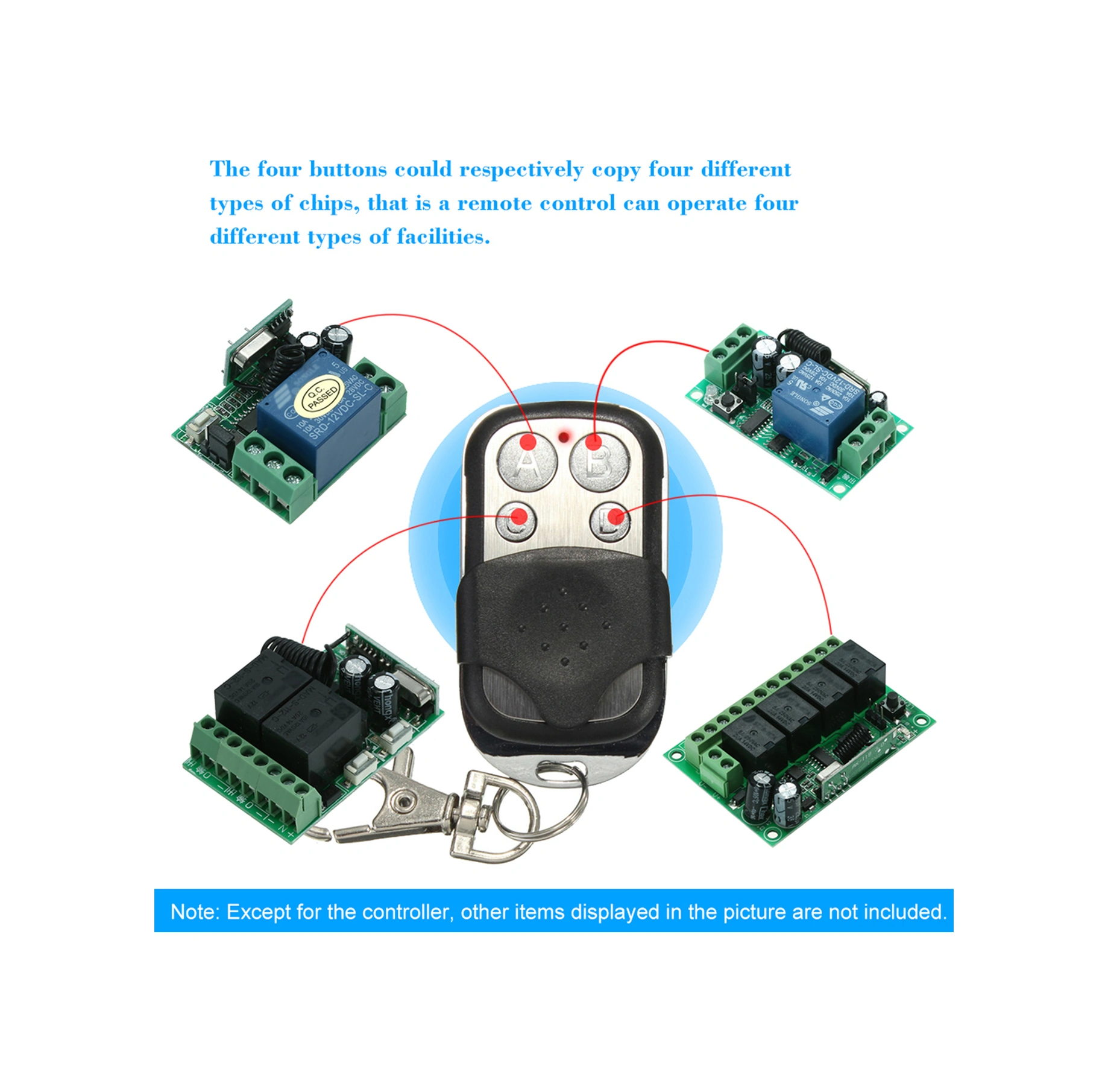 Youtek 433mhz 4 Tuşlu Akıllı Kopyalama Kumanda - Elektrikli Pencere/kapı İçin Kopyalama Fonksiyonu, 12v Pil Dahil Model: Ak12