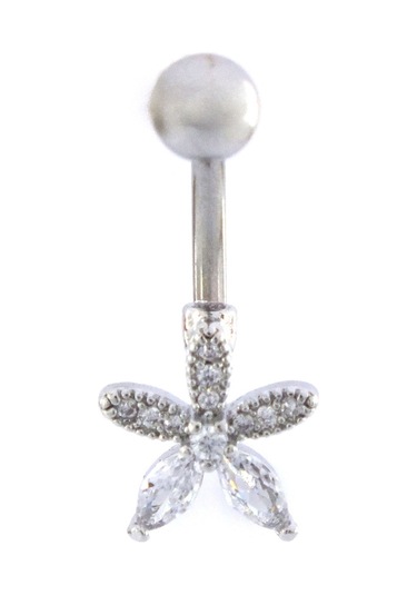 Ferizz 316l Çelik Çiçekli Beyaz Zirkon Taşlı Piercing Prc-215 Beyaz