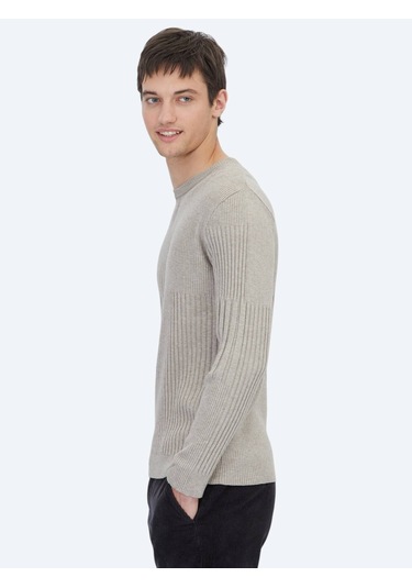 Vizon Bisiklet Yaka Jakarlı Triko Kazak Vizon