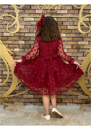 Fiyonk Detaylı Puantiyeli Kurdelalı Tül Elbise - Tül Abiye - Mezu