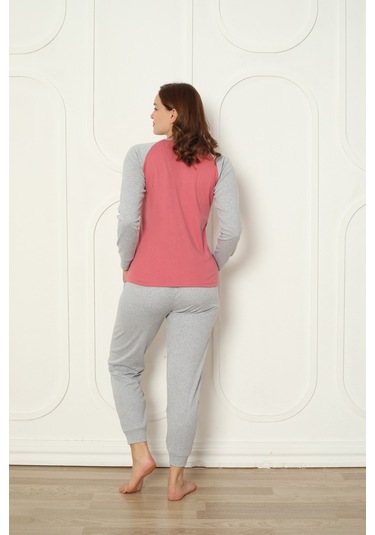 Fawn 04-3024 İnterlok Kumaş Minnoş Kedili Kışlık Ev Kadın Pijama Takımı Pembe