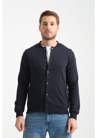 Shooter Sportswear Erkek Sweatshirt Düğmeli Ekru Standart Kalıp Lacivert