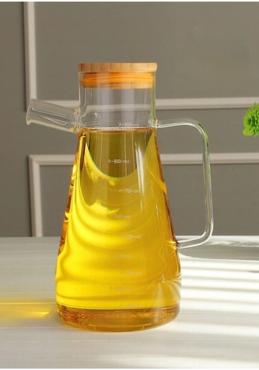 Mithra Life Bambu Kapaklı Borosilikat Cam Yağdanlık 900 Ml Mıt1070