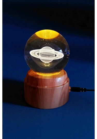 Satürn Işıklı Dönen Cam Küre