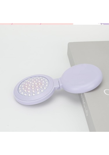 Adet Aynalı Yuvarlak Saç Fırçası, Kadınlar İçin Mor Katlanır Saç Fırçası, Aynalı Katlanır Mini Cep Saç Tarağı, Seyahat Seti Hediye Fikri