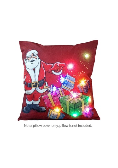 Yunboo Led Işıklı Noel Desenli Keten Yastık Kılıfı 45x45cm - Otomobil, Divan, Pencere Dekorasyonu - Fermuar Kapaklı Diğer