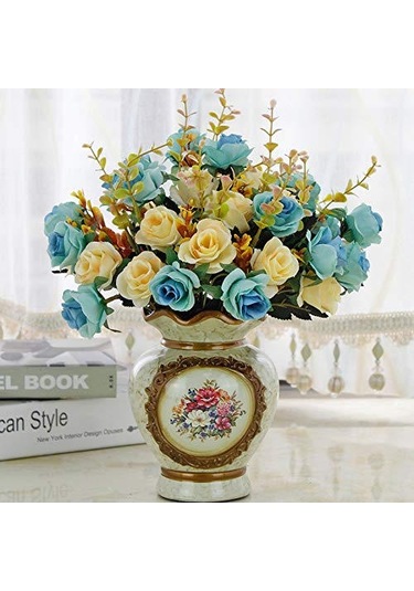 Hangfox 12 Adet Avrupa Stili Simülasyon Gülleri - 6 Dal, 2 Çiçek/dal, Konumu Serbest Ayar, İki Renk Kombinasyonlu, Vazo İçin Uygun