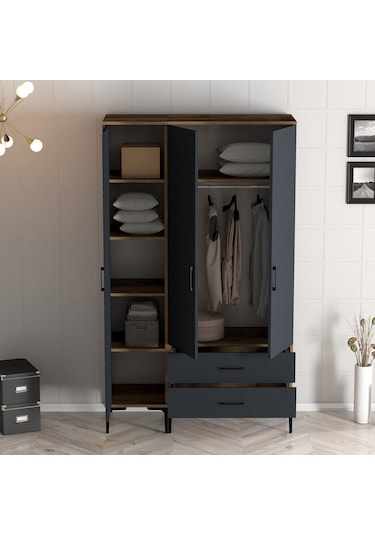Variant Kumsal 3 Kapılı Pt Gardrop - Ceviz / Antrasit