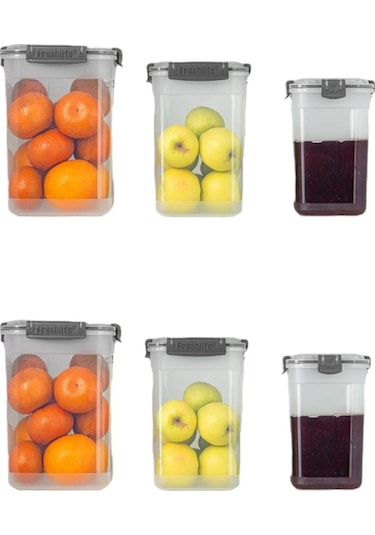Toptanfoni 6'lı Kare Sızdırmaz Kapaklı Erzak Saklama Kabı Seti 0,750ml - 1250 Lt - 2100 Lt Şeffaf