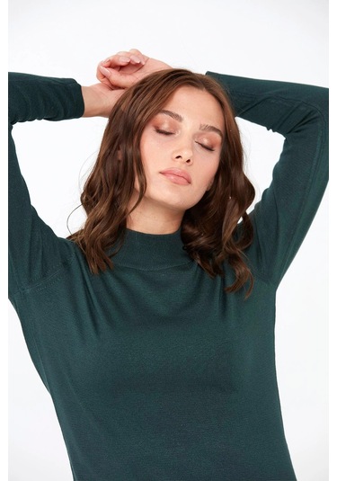 Desen Triko Kadın Likralı Uzun Kol Basic Yarım Balıkçı Bluz 0240016 Nefti Nefti