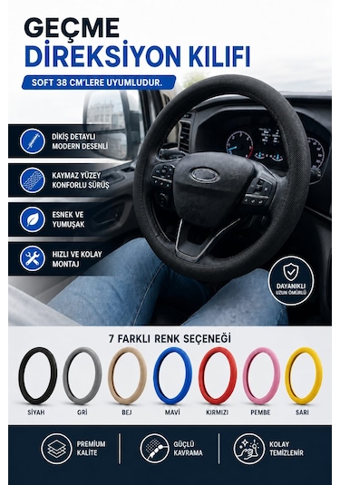 Direksiyon Kılıfı Geçme 38cm Soft Dkg001 Fermeq SİYAH