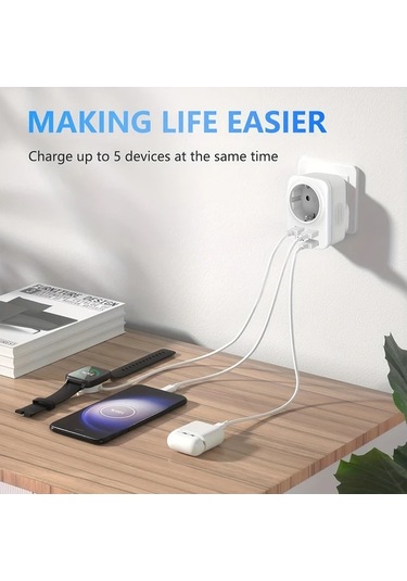 Motion003 365 İngiltere Almanya Seyahat Adaptörü 3 Usb 1 Usb C 34a Tip G Priz İngiltere İrlanda Dubai Maldivler Katar Malezya 1 Çıkışlı