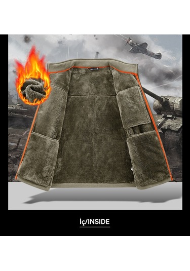 Erkek Çift Taraflı Polar Ceket, Sonbahar/kış Rüzgar Geçirmez Sıcak Açık Hava Sporları Dik Yaka Ceket Mavi