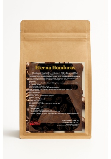 Eterna Honduras San Isidro Mikrolot Filtre Kahve 250g Doğal İşleme Üzüm, Çikolata Ve Fındık Notaları Sca 84 86 V60 Chemex Aeropress Uyumlu Çekirdek Kahve