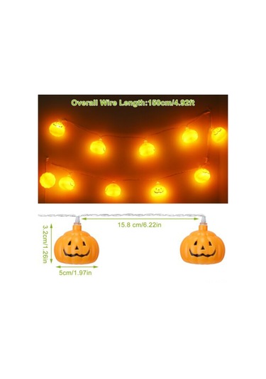 Shineyee 10'lu Portakal Renkli Balkabağı Led Işık Zinciri - Sıcak Beyaz Işık, 1.5m Uzunluk, Aa Pil İle Çalışır Piller Dahil Değil