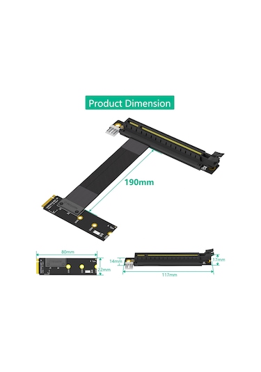 Xurunkeji M.2 Ngff Anahtar M - Pcı-e 16x Grafik Kartı Yükseltici Adaptör Kartı, Nvme - Pcı-express 16x Uzatma Kablosu Sağ Yön