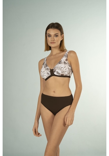 Estiva Desenli Luplu Toparlayıcı Bikini Takımı - Kahverengi