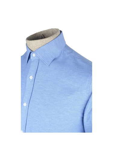 Cengiz İnler Standart Yaka Dokulu Cepsiz Slim Fit Erkek Gömlek 001